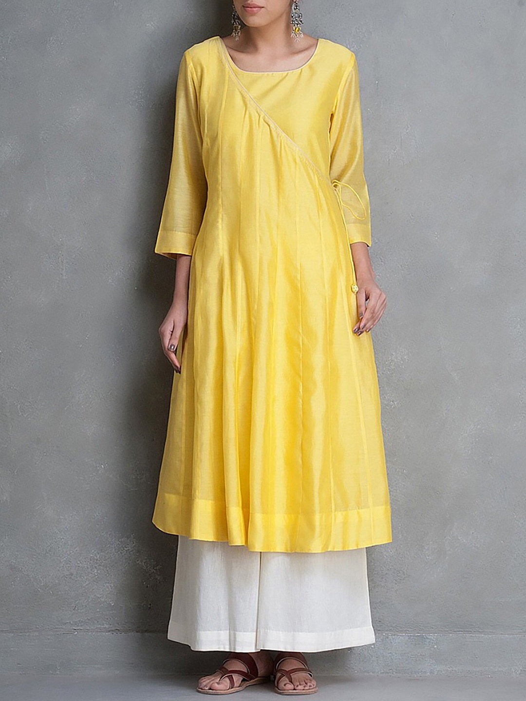 

SMRITI GUPTA Chanderi Silk Anarkali Angrakha Kurta, Yellow