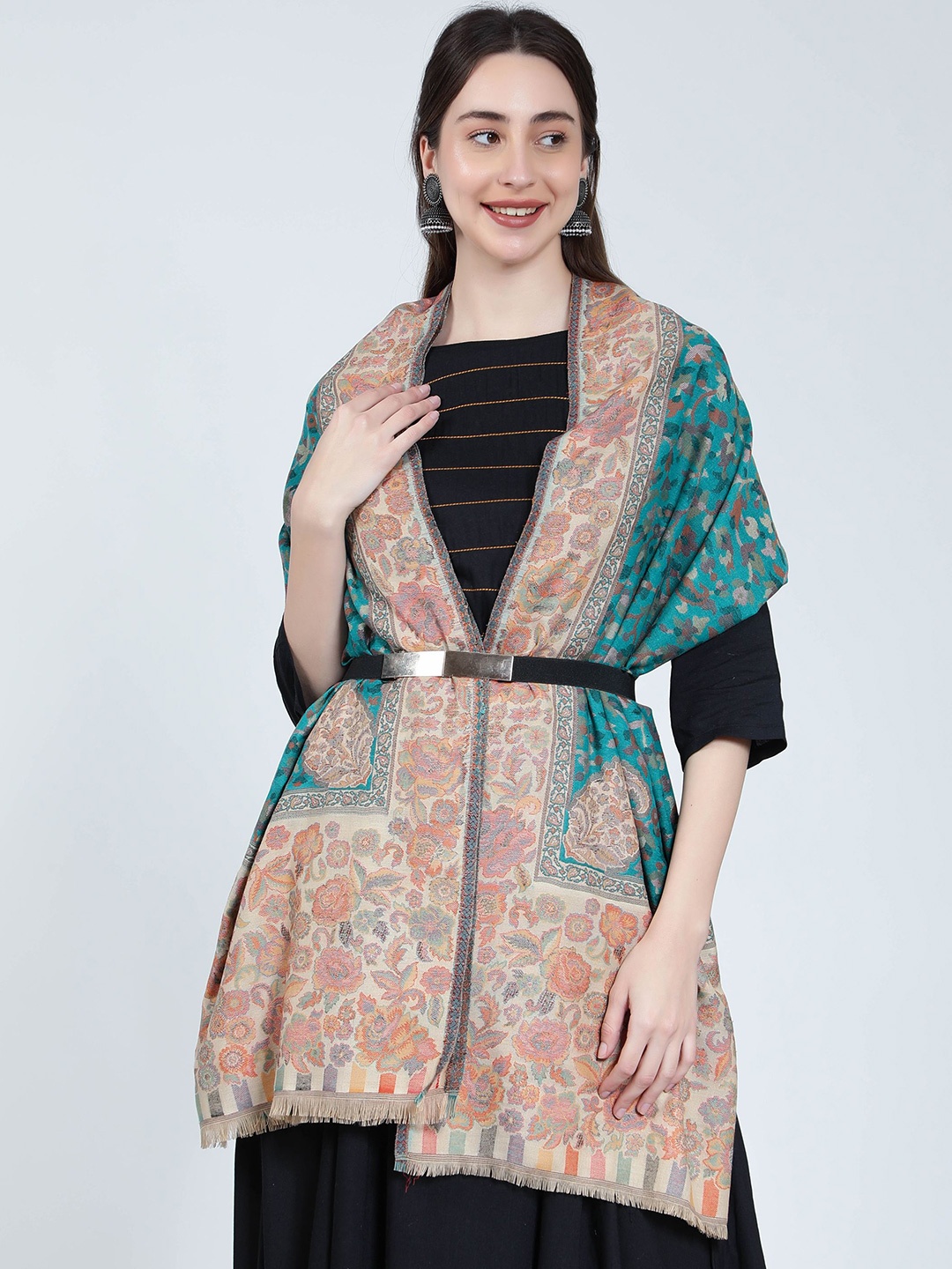 

Moda Chales Women Ethnic Motifs Woven Design Stole, Green