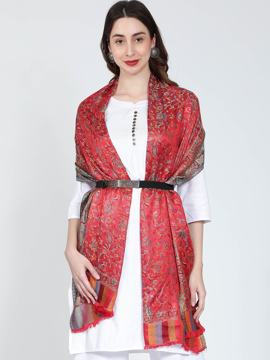 

Moda Chales Women Ethnic Motifs Woven Design Stole, Red