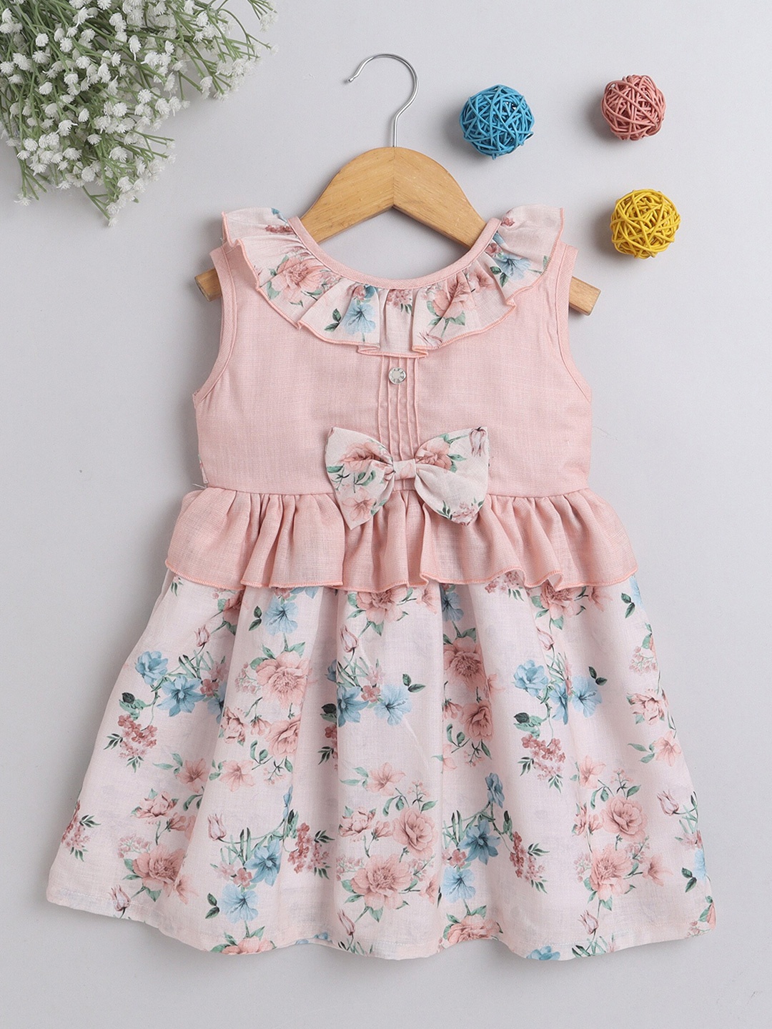

The Magic Wand Ruffles Floral Printed Fit & Flare Dress, Peach