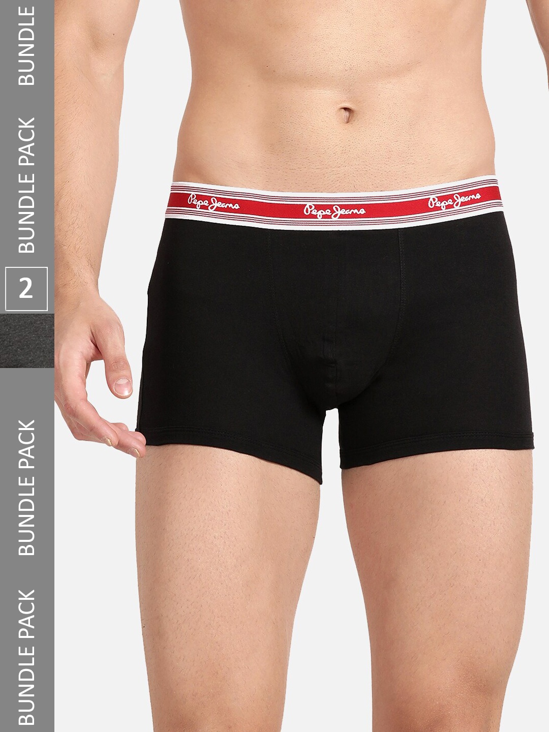 

Pepe Jeans Men Pack Of 2 Mid-Rise Cotton Trunks CLT03-CHARCOAL MELANGE|BLACK-XL