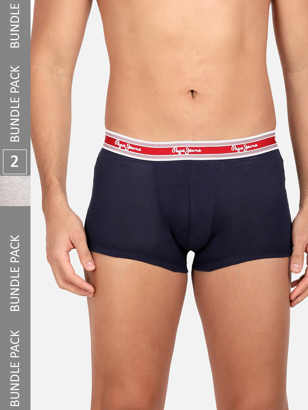 

Pepe Jeans Men Pack Of 2 Mid-Rise Cotton Trunks CLT03-TRUE BLUE|GREY MELANGE-XL, Navy blue