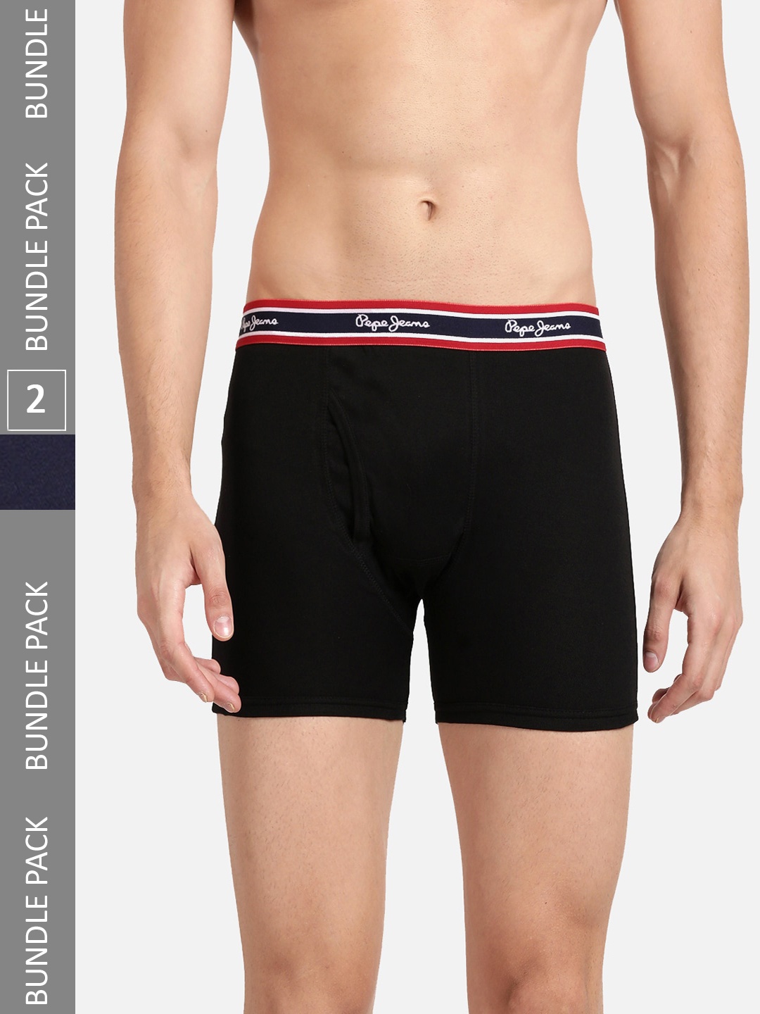 

Pepe Jeans Men Pack Of 2 Mid-Rise Cotton Trunks, Black
