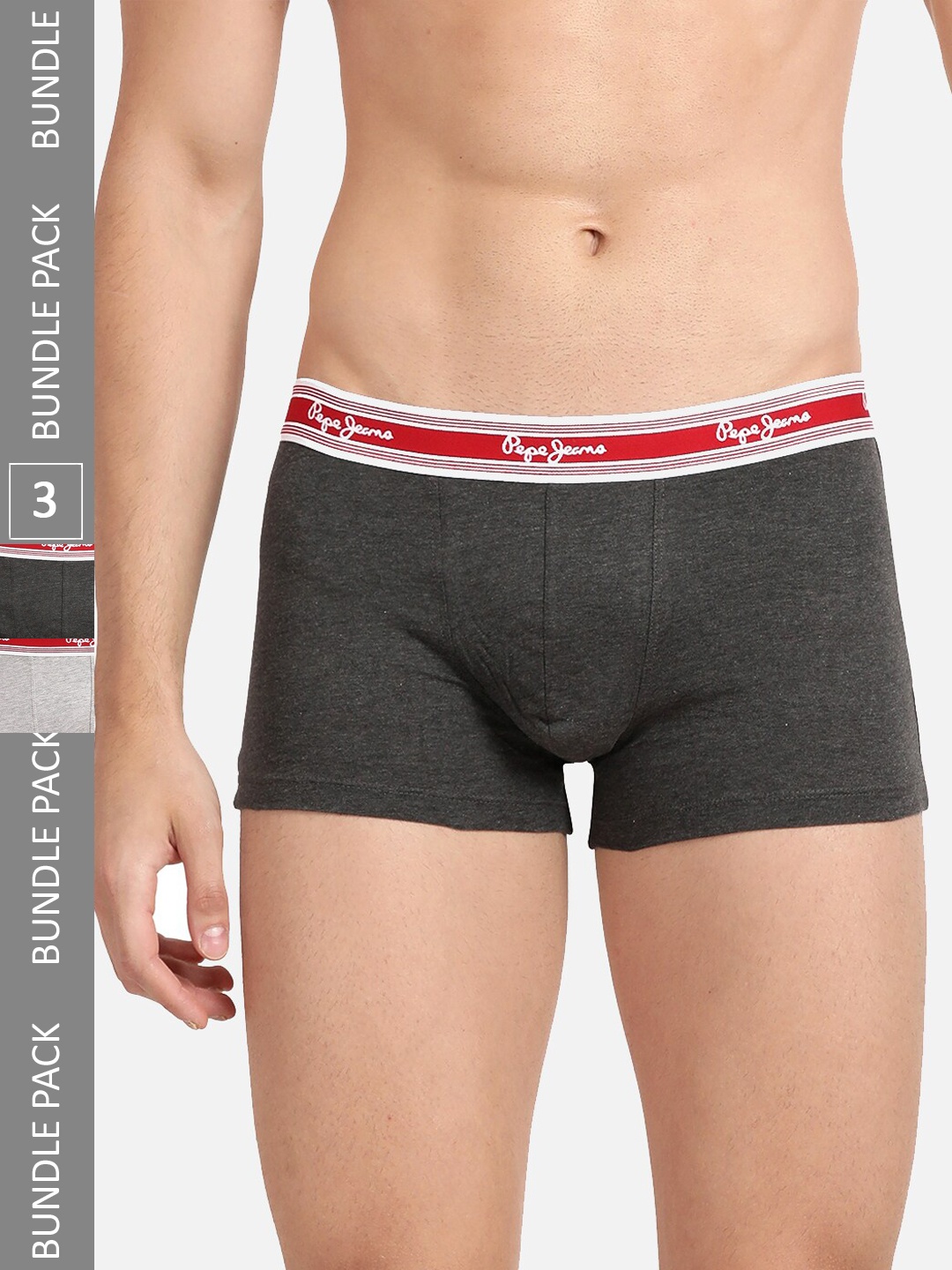 

Pepe Jeans Men Pack Of 2 Mid-Rise Cotton Trunks CLT03-CHARCOAL MELANGE|GREY MELANGE-XL