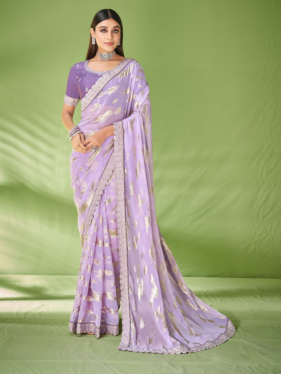 

ODETTE Woven Design Zari Saree, Violet