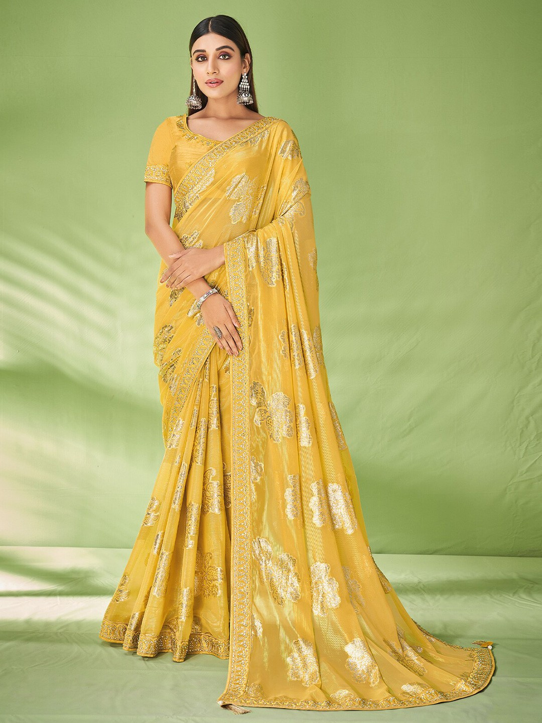 

ODETTE Woven Design Zari Saree, Yellow