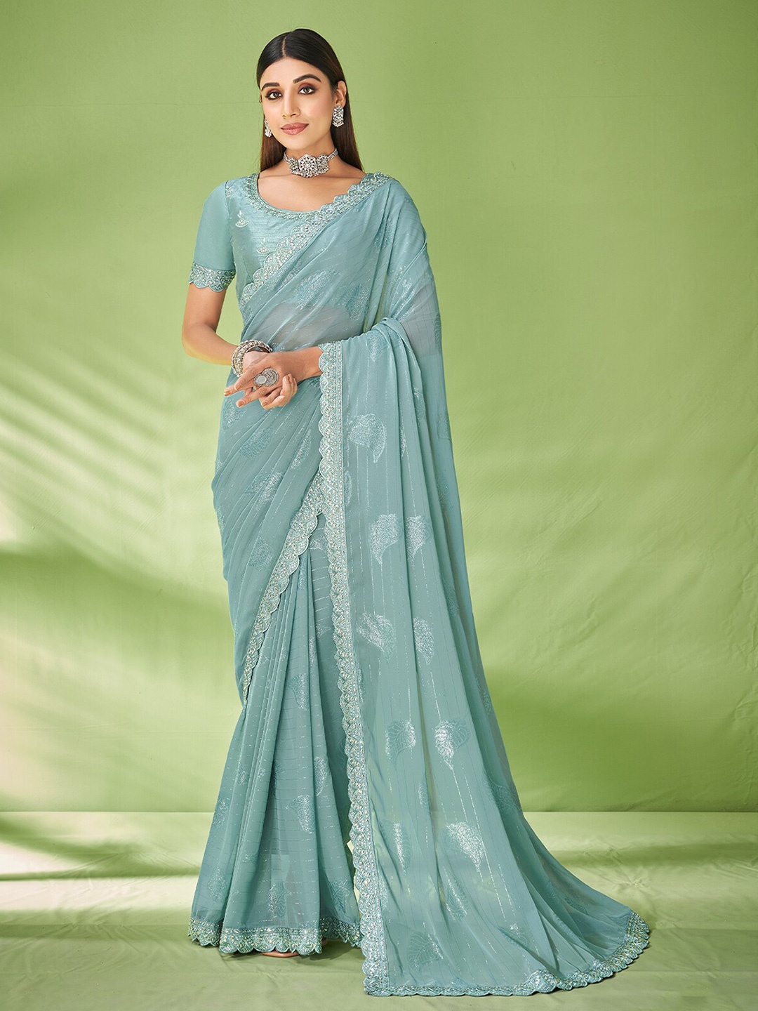 

ODETTE Woven Design Zari Saree, Blue