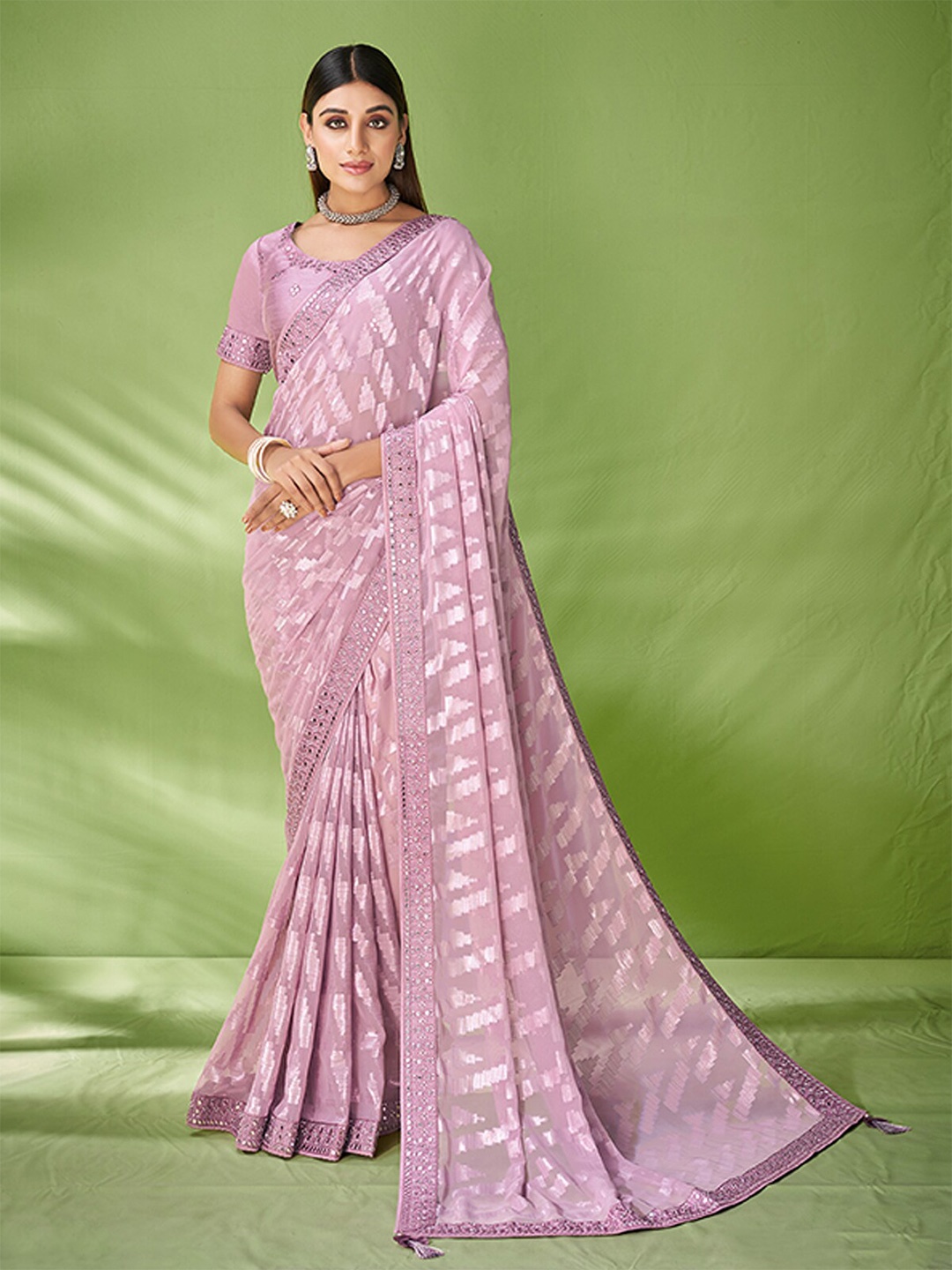 

ODETTE Woven Design Zari Saree, Mauve