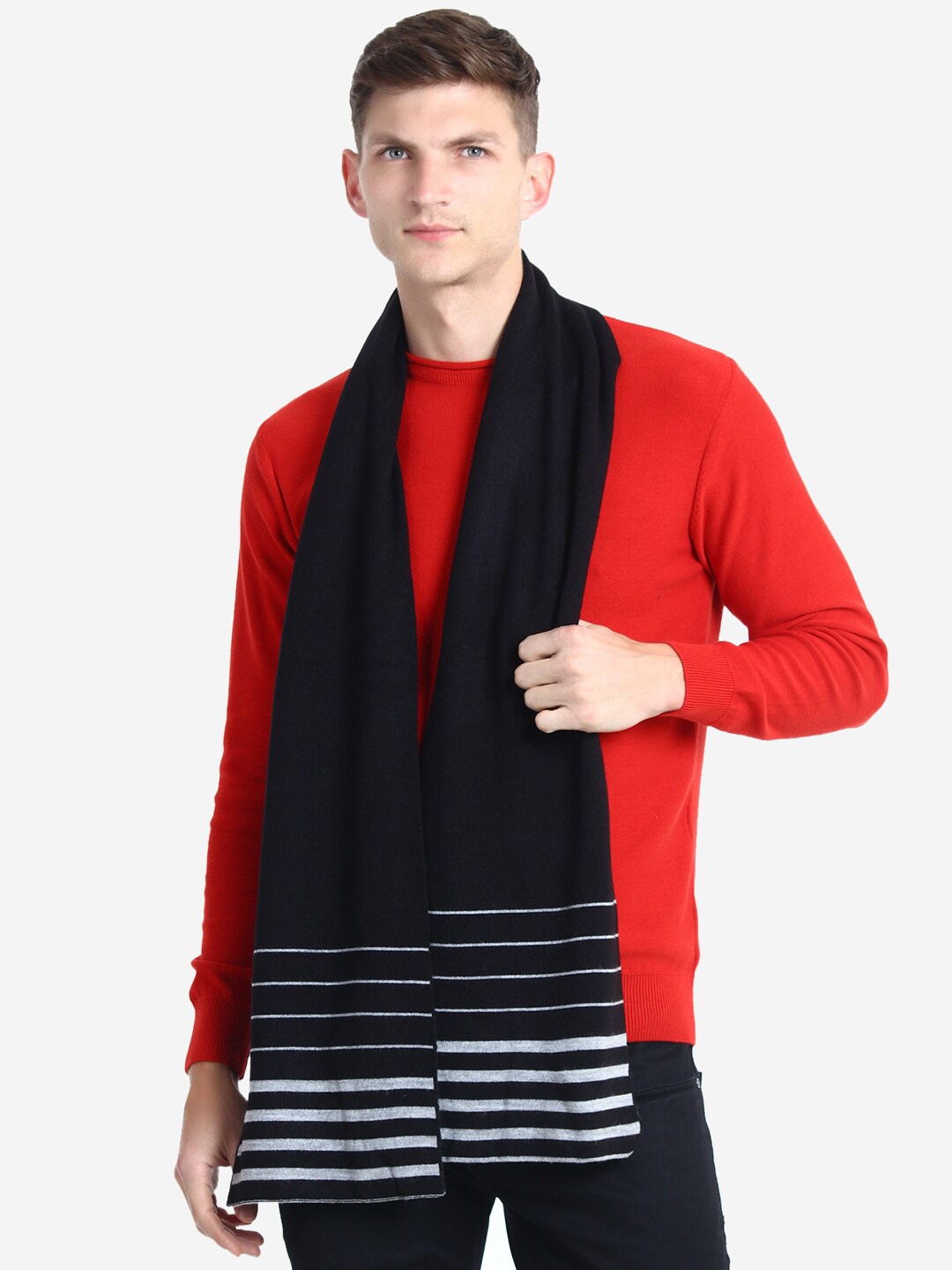 

JoE Hazel Men Striped Acrylic Muffler, Black