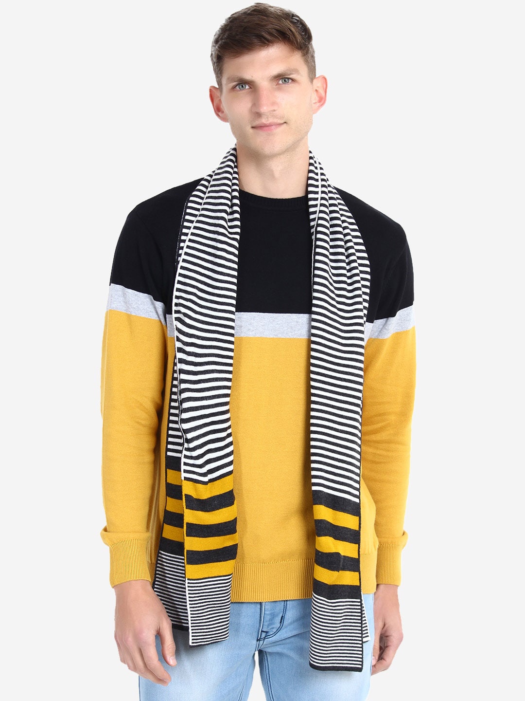 

JoE Hazel Men Striped Muffler, Black