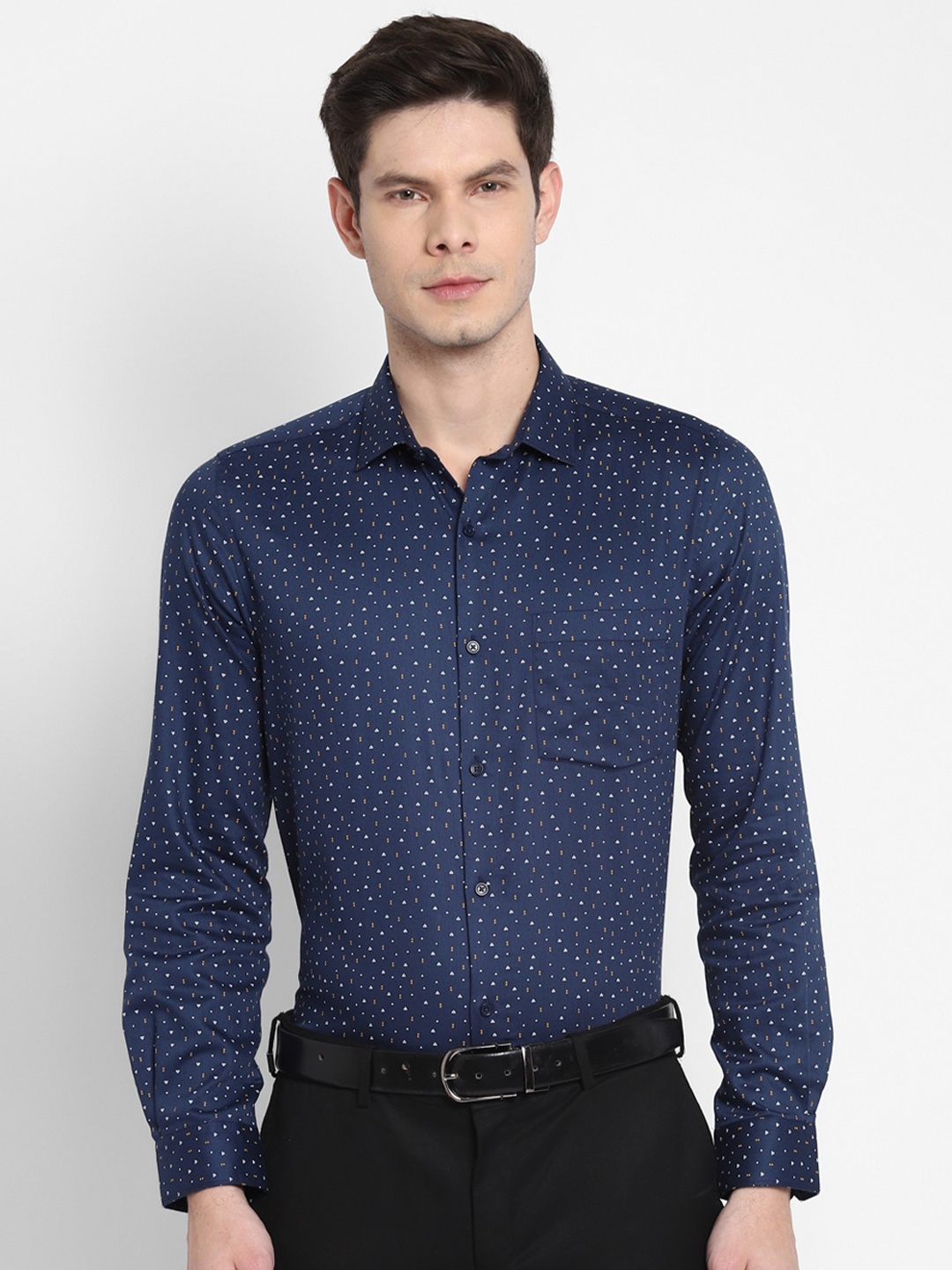 

Turtle Modern Slim Fit Printed Cotton Formal Shirt, Navy blue