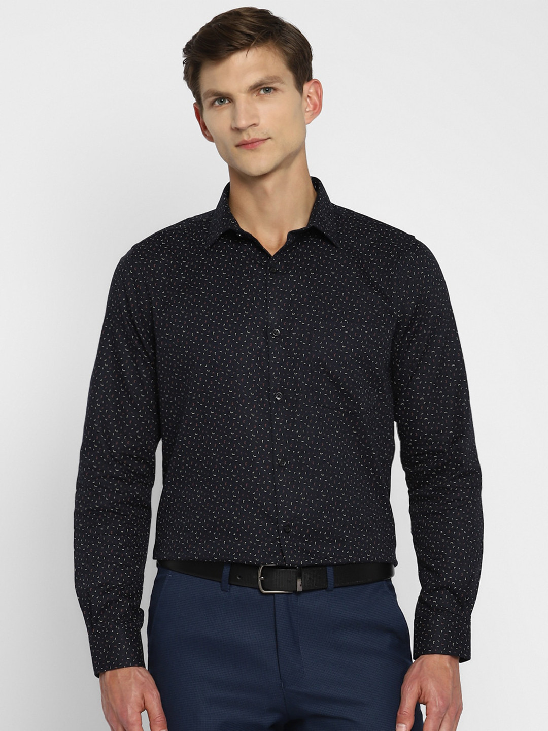 

Turtle Modern Slim Fit Micro Ditsy Printed Pure Cotton Formal Shirt, Black