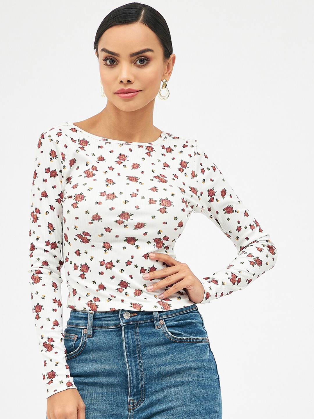 

Harpa Floral Printed Boat Neck Top, White