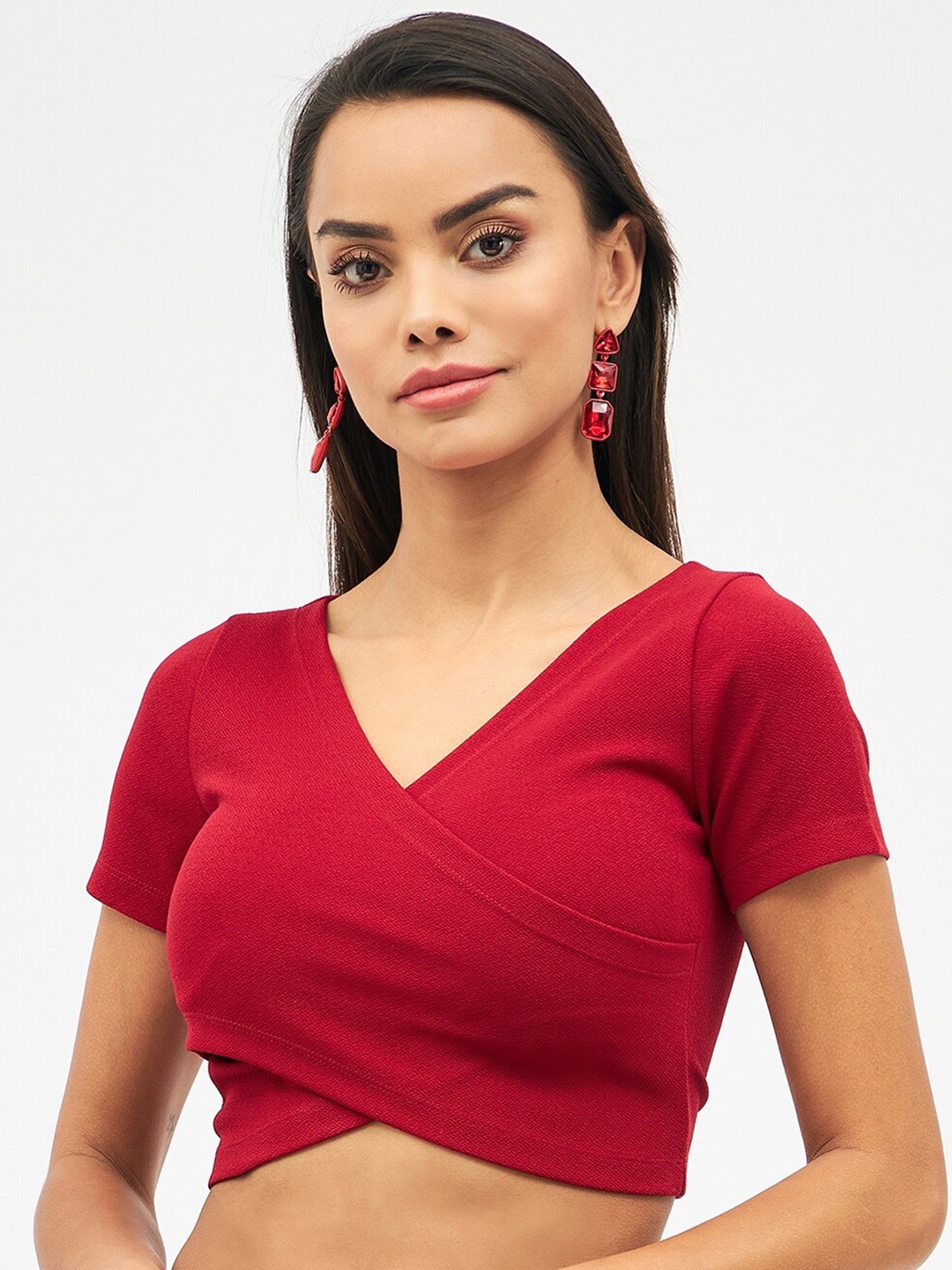

Harpa V-Neck Wrap Crop Top, Red