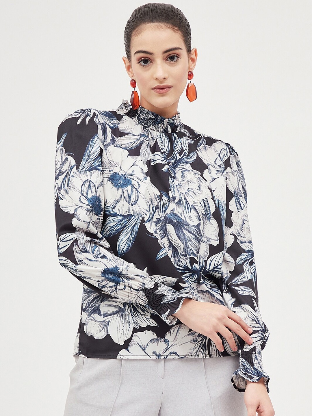 

Harpa Floral Print High Neck Top, Black