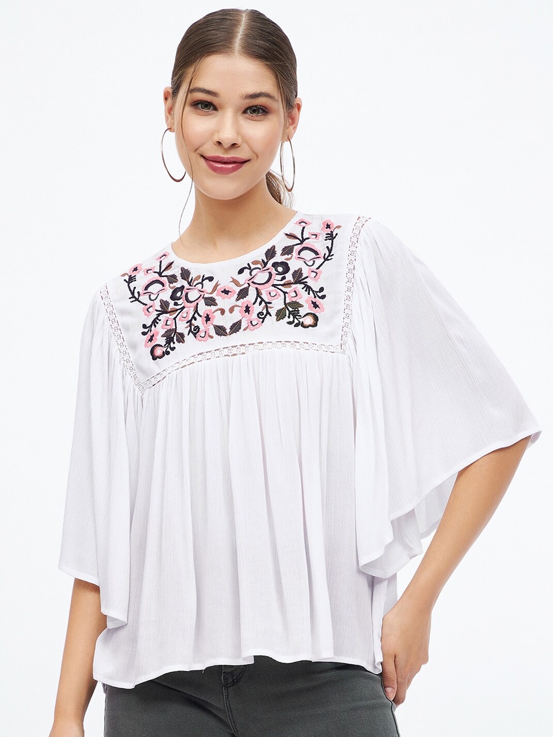 

Harpa Floral Flared Sleeves Top, White