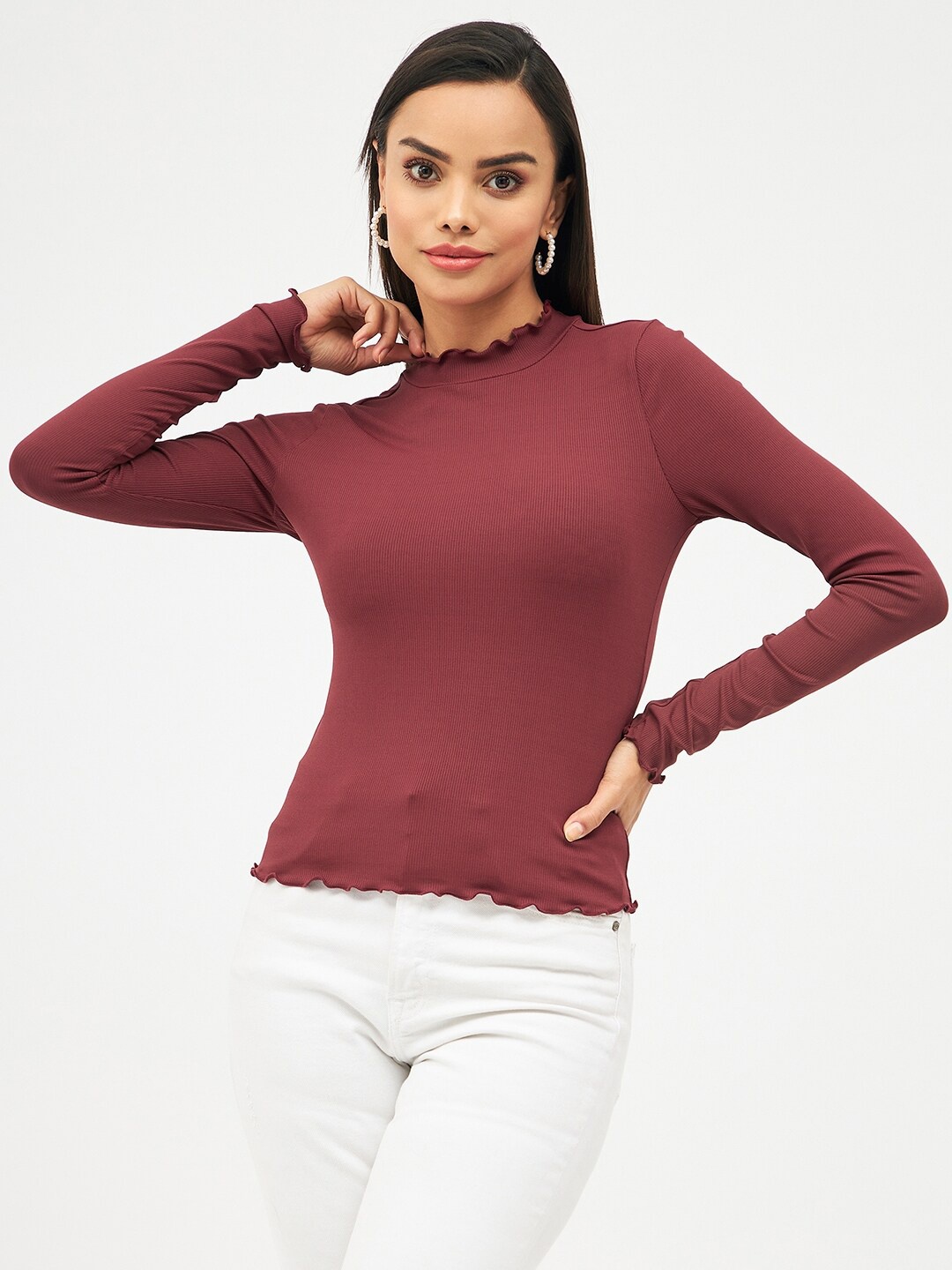 

Harpa High Neck Fitted Top, Maroon