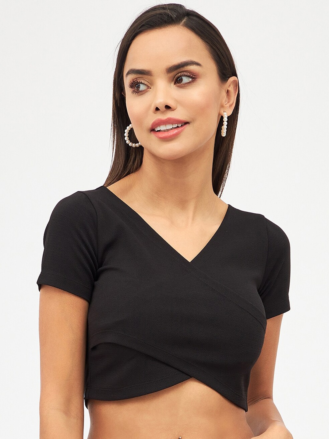 

Harpa V-Neck Wrap Crop Top, Black