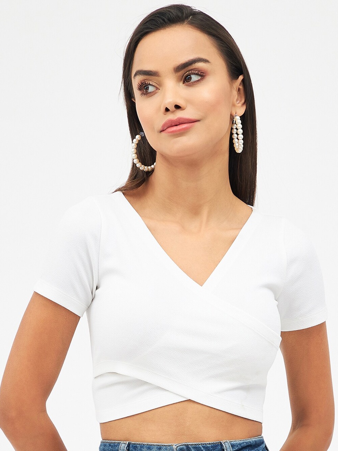 

Harpa V-Neck Wrap Crop Top, White