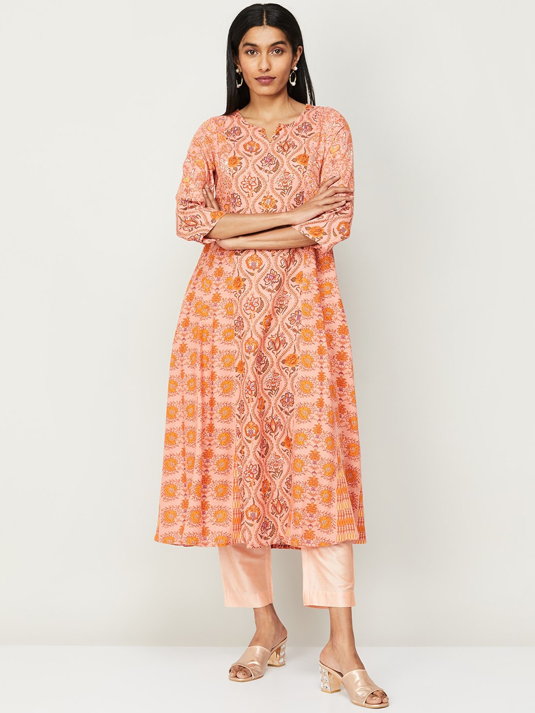 

Melange by Lifestyle Ethnic Motifs Printed Anarkali Kurta, Orange