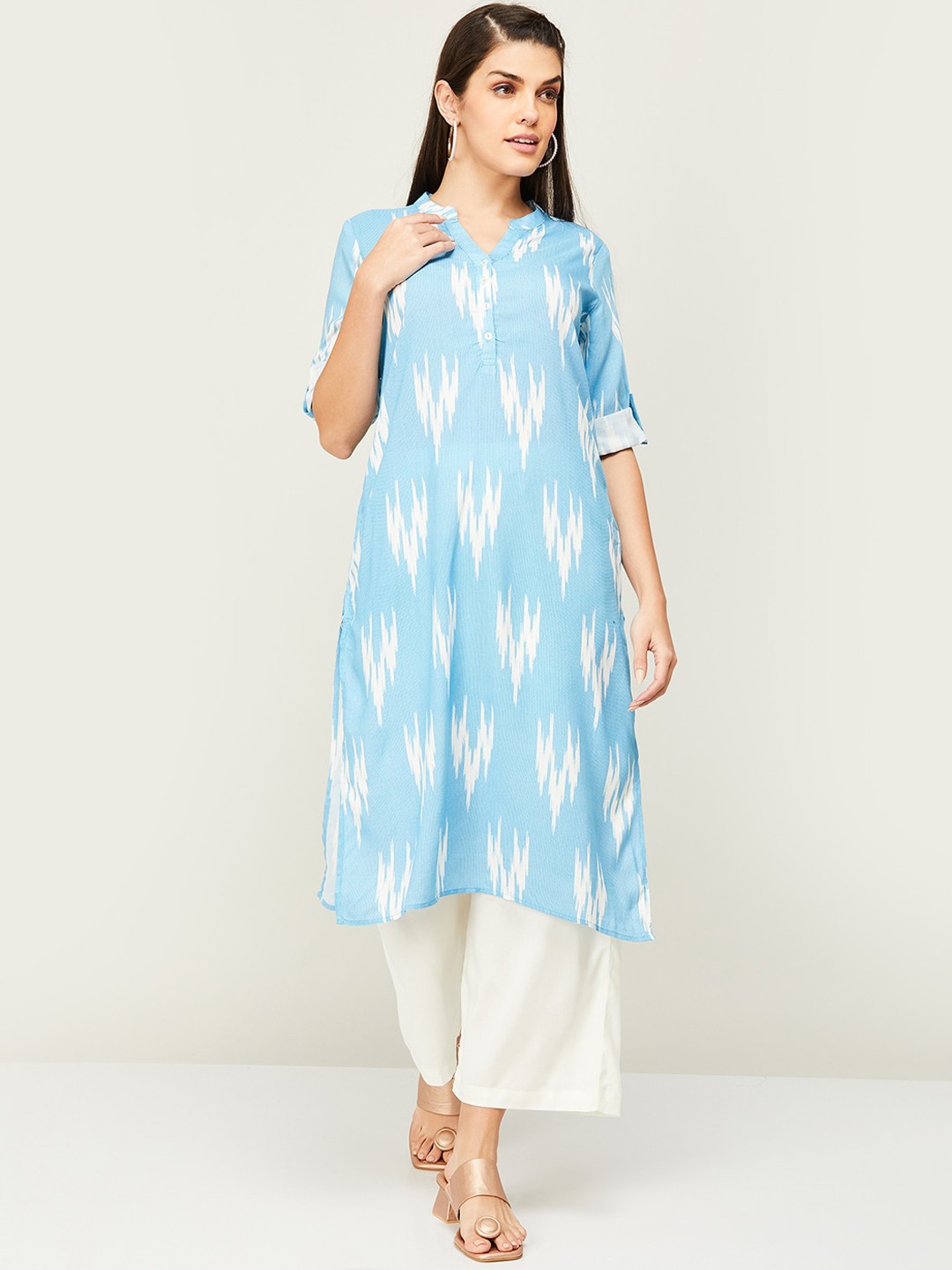 

Melange by Lifestyle Ethnic Motif Woven Design A-Line Kurta, Blue