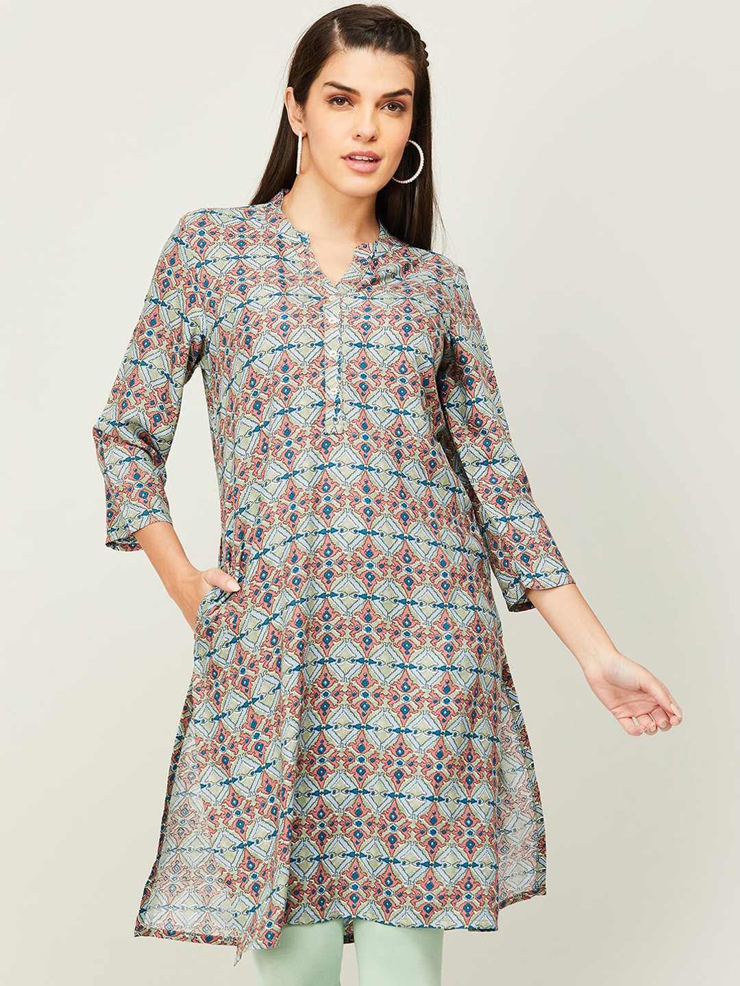 

Melange by Lifestyle Ethnic Motifs Printed Kurta, Green