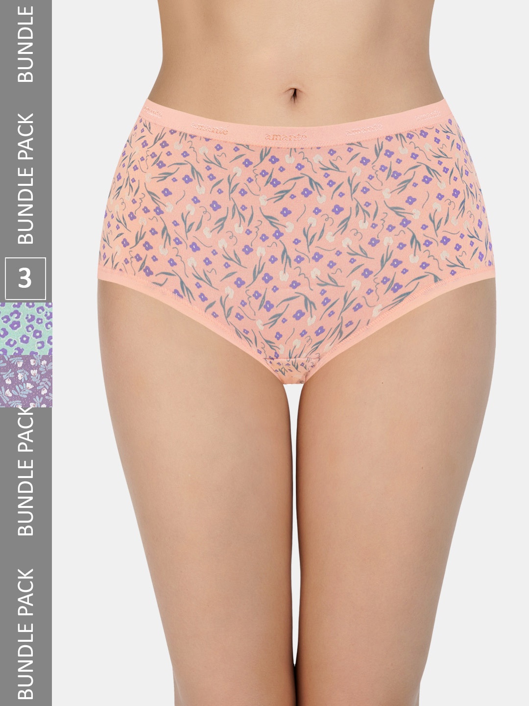 

Amante Pack of 3 Print High-Rise High Waist Basic Briefs- PPK53101, Blue