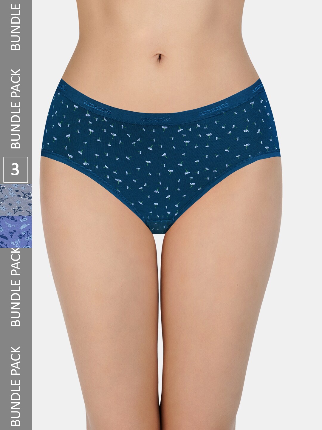 

Amante Women Printed Pack of 3 Low Rise Hipster Briefs - PPK43101, Navy blue