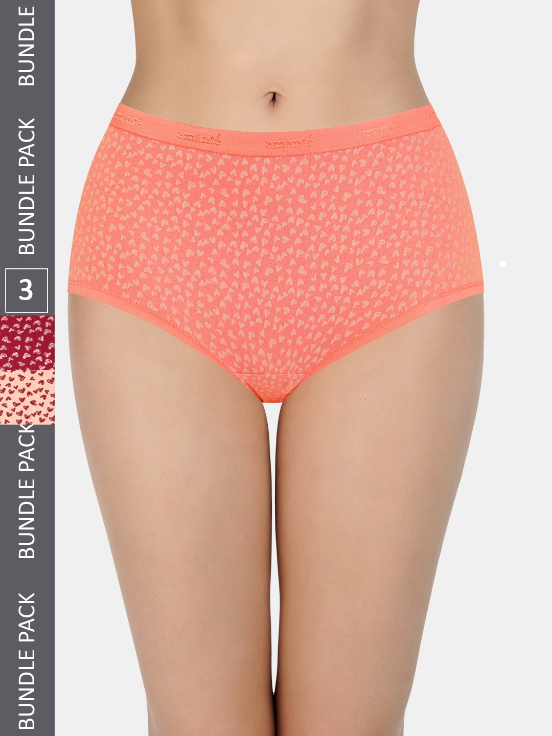 

Amante Pack of 3 PrintHigh-Rise High Waist Basic Briefs PPK53101, Orange