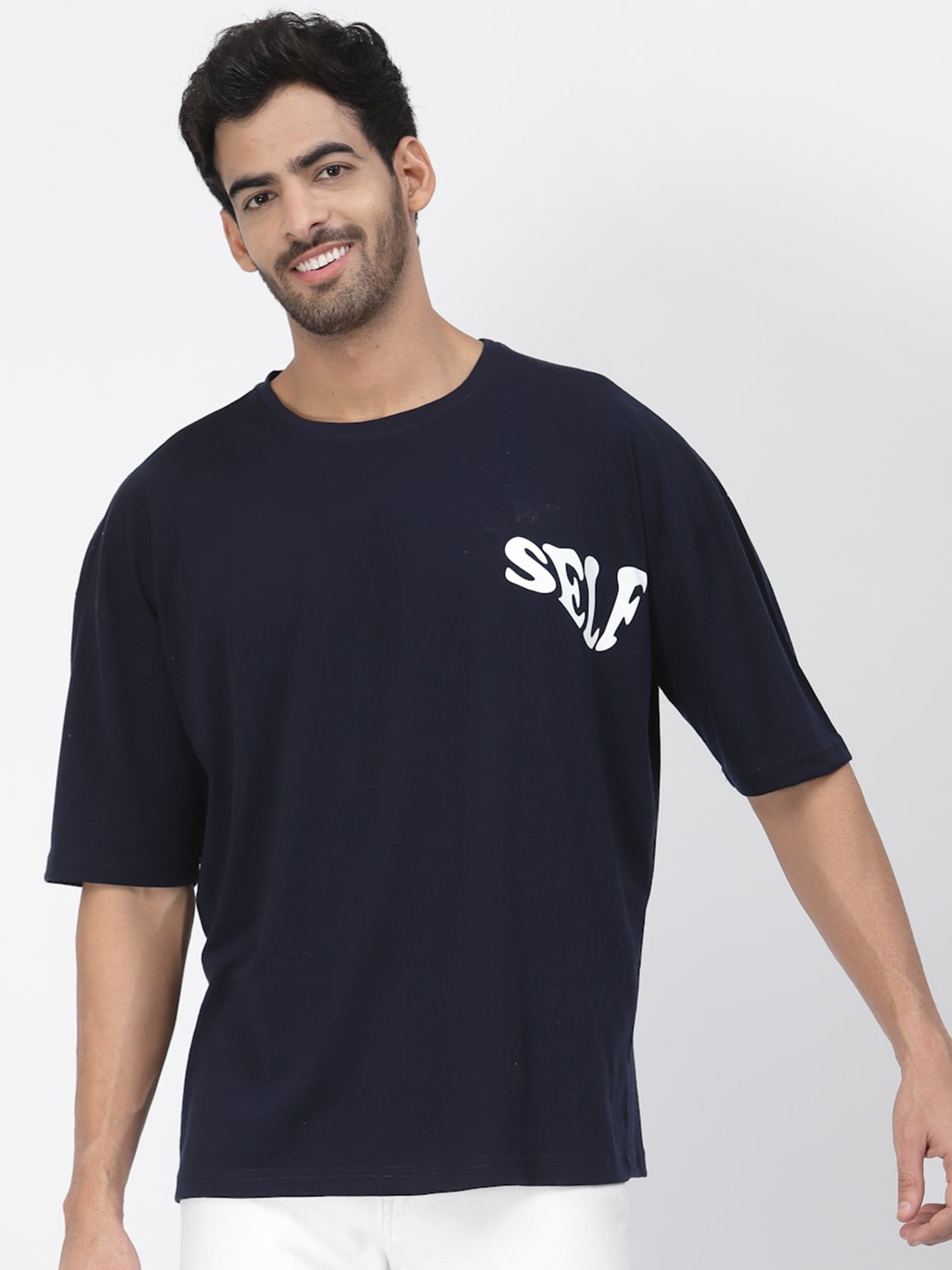 

PAUSE SPORT Typography Printed Drop Shoulder Sleeves T-shirt, Black