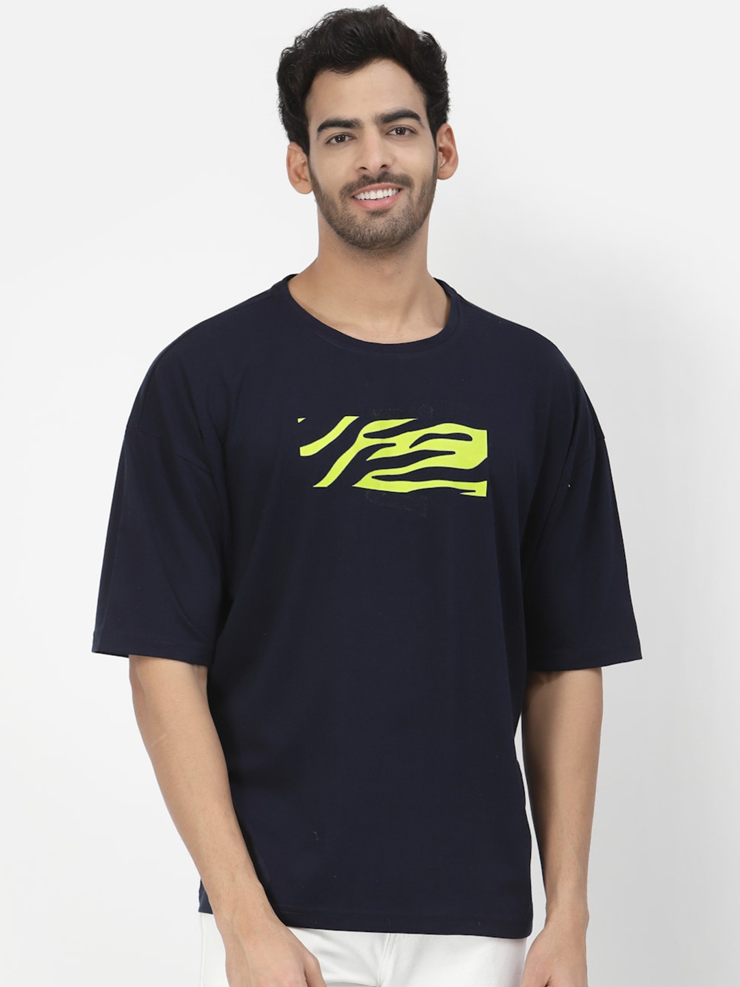 

PAUSE SPORT Typography Printed Drop-Shoulder Sleeves Cotton T-shirt, Black
