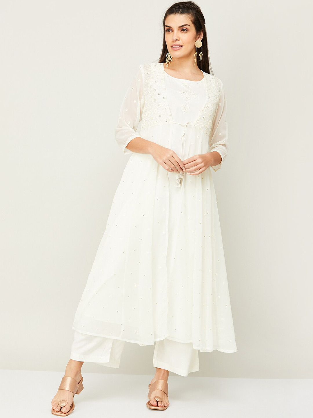 

Melange by Lifestyle Women Mirror Work Kurta With Palazzos, Off white