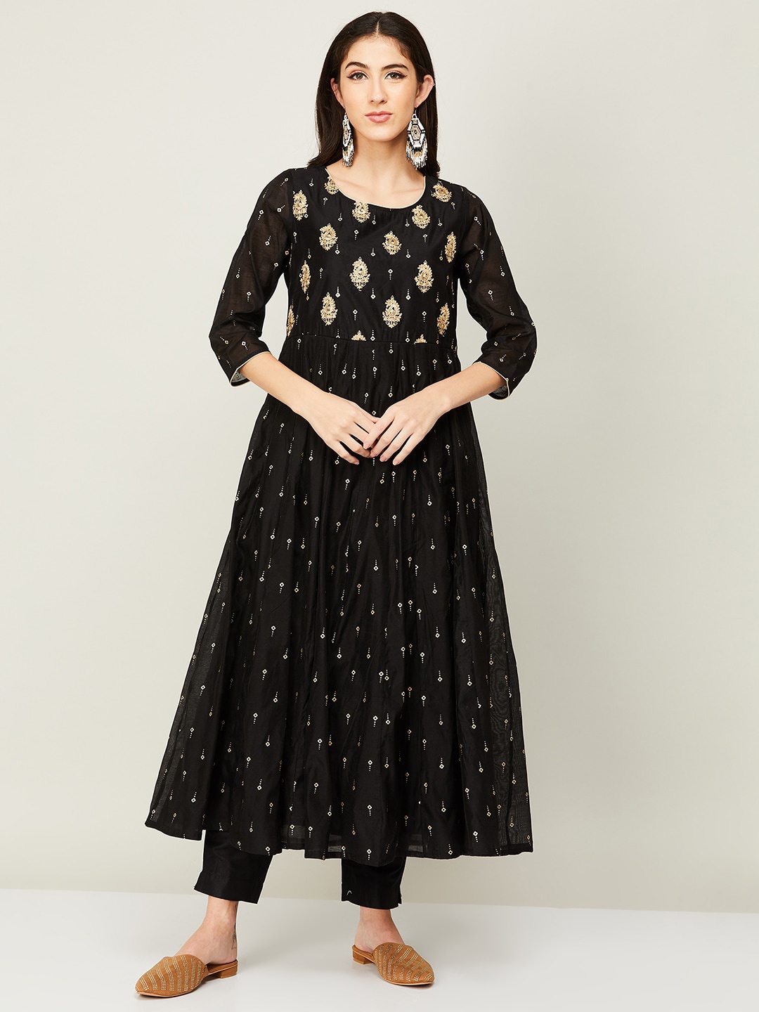 

Melange by Lifestyle Embroidered A-Line Kurta with Pyjamas & With Dupatta, Black