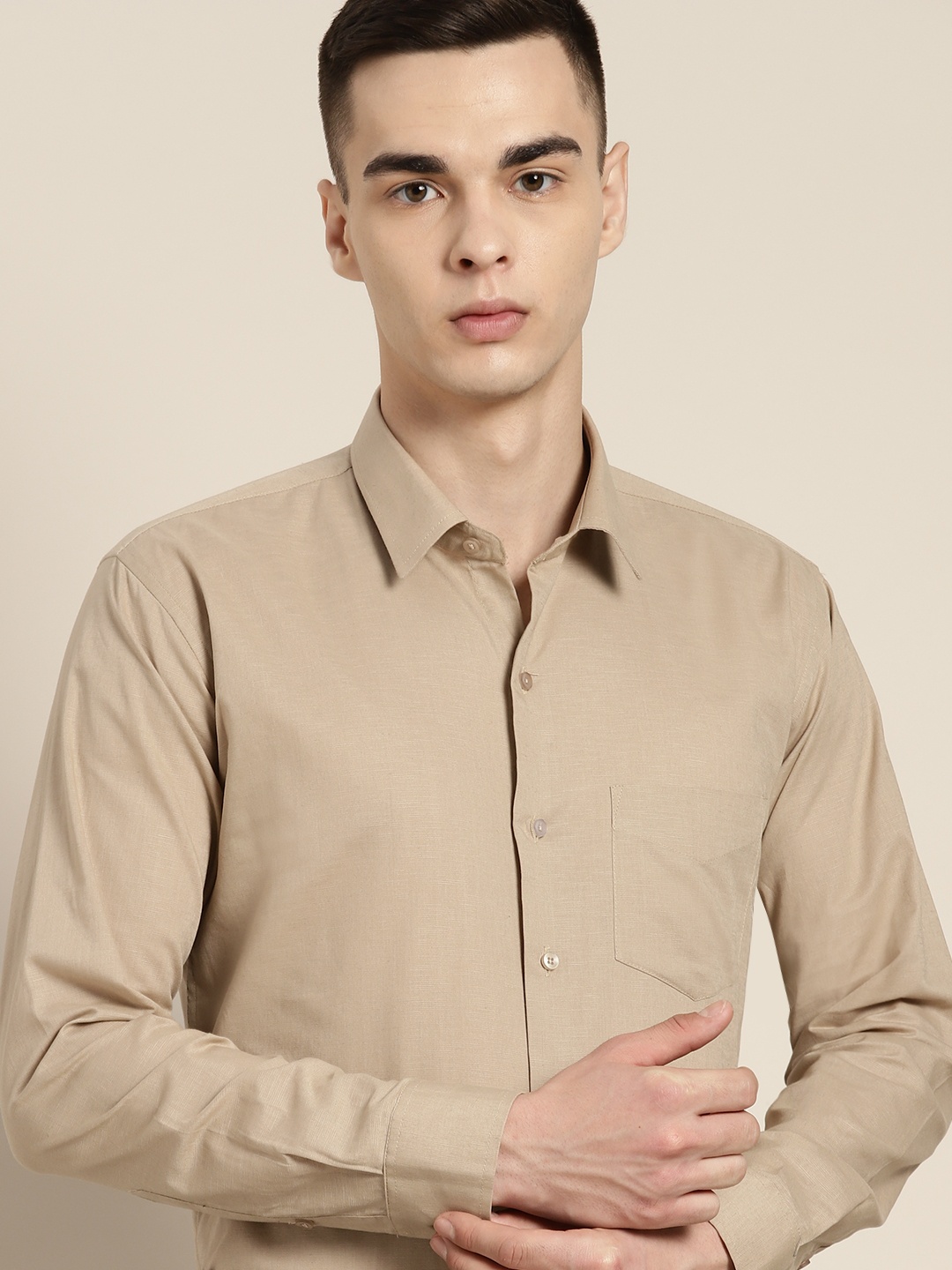 

Hancock Premium Slim Fit Cotton Linen Formal Shirt, Brown