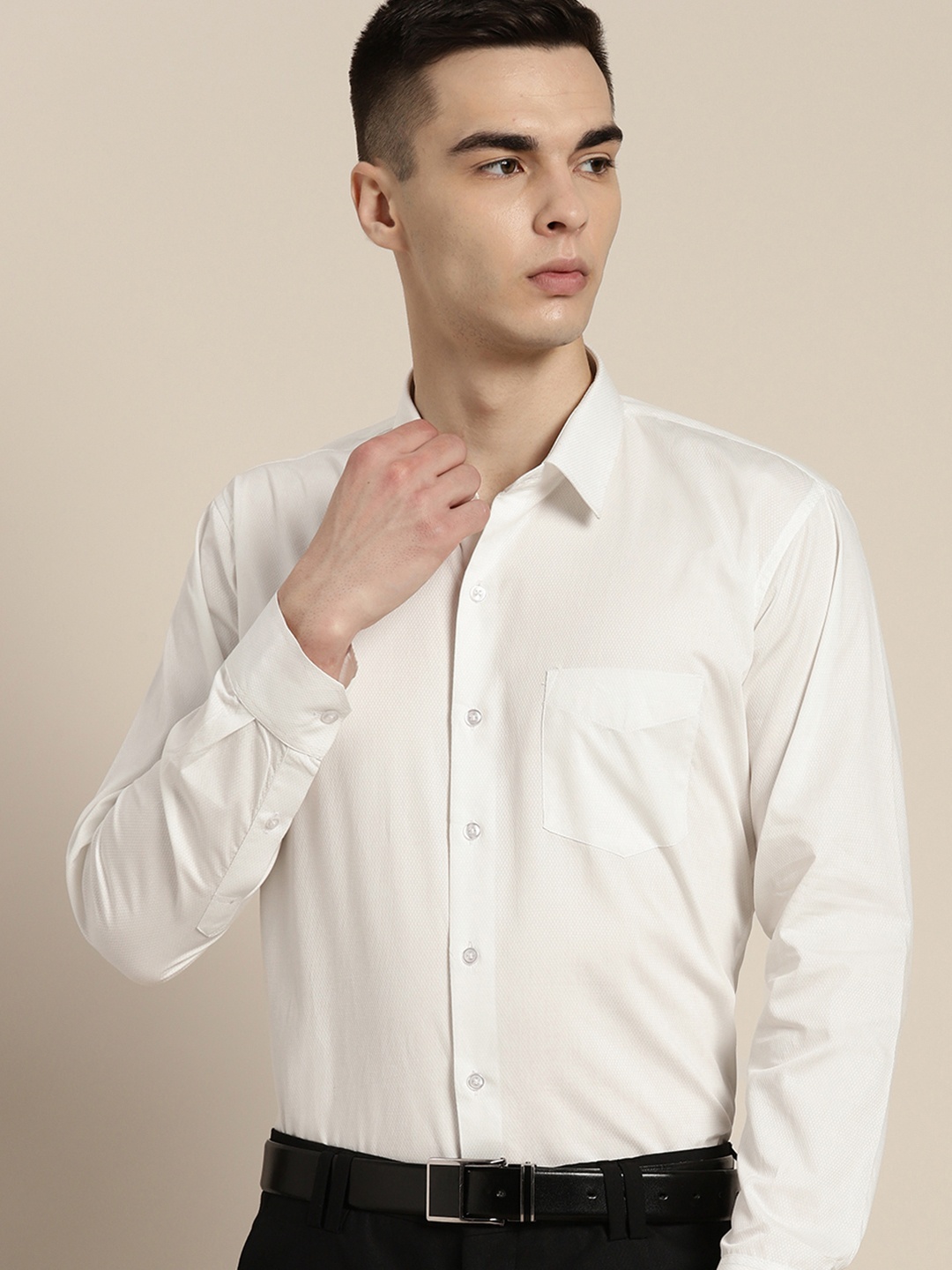 

Hancock Standard Slim Fit Self Design Pure Cotton Formal Shirt, White