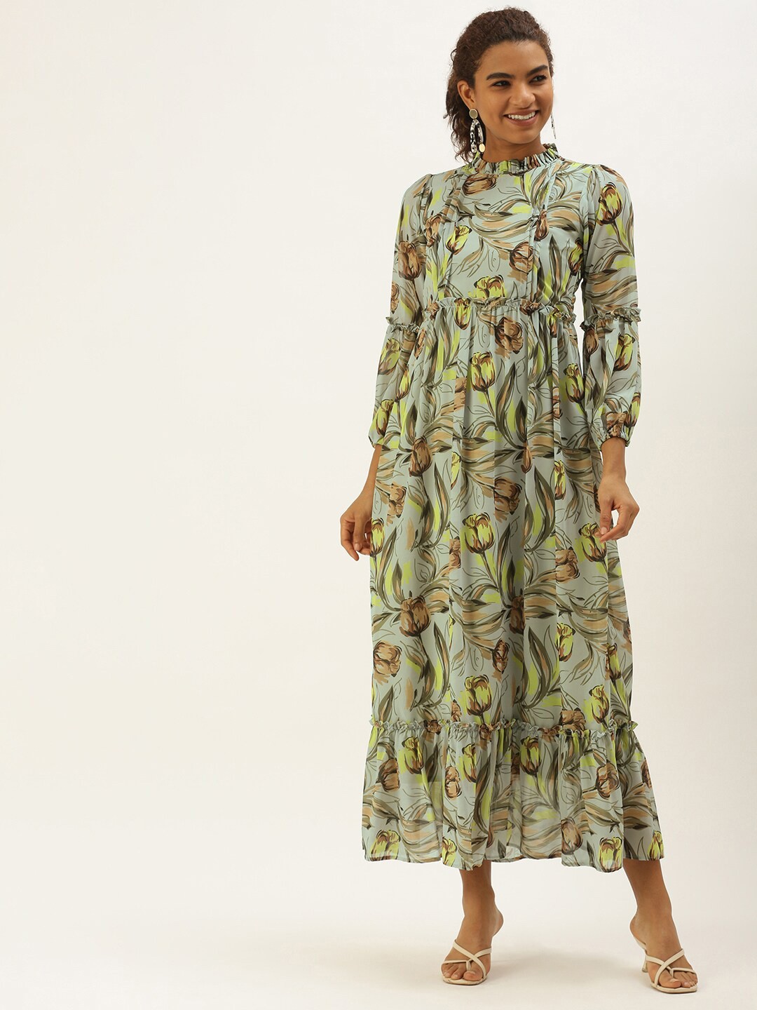 

Sangria Floral Printed Maxi Dress, Green