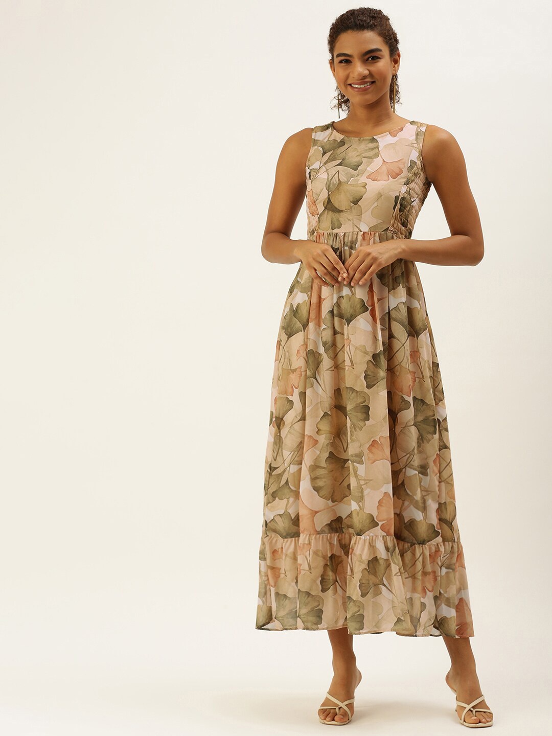 

Sangria Floral Printed Maxi Dress, Beige