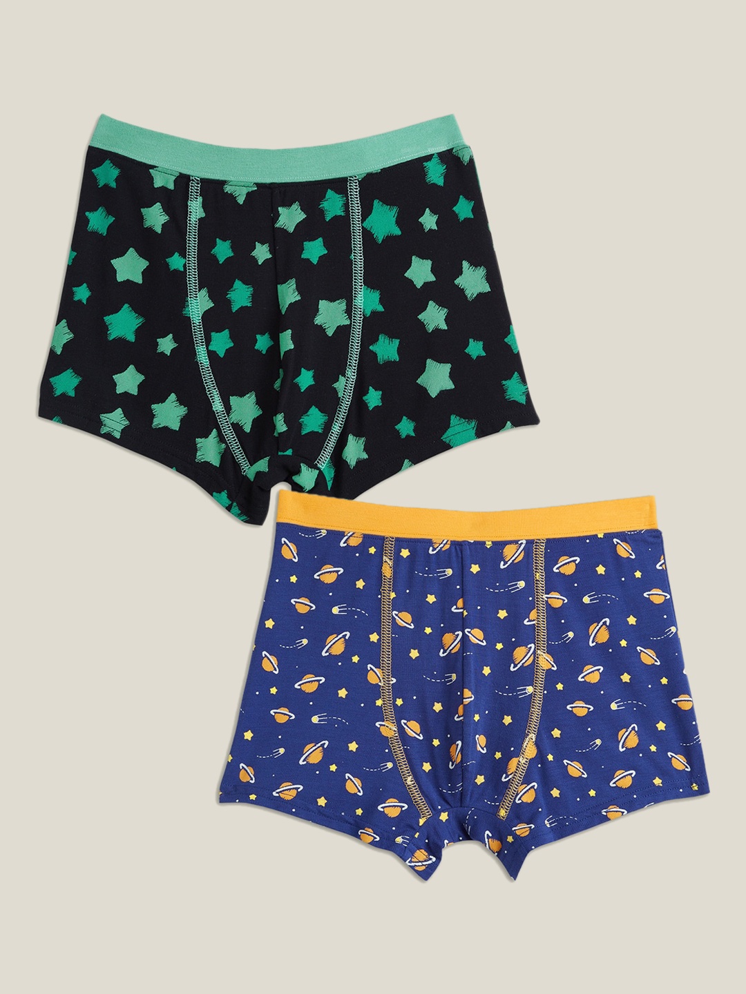 

XY Life Pack Of 2 Mid-Rise Printed Intelli Soft Technology Trunks LBTRNK2PCKN03_, Black