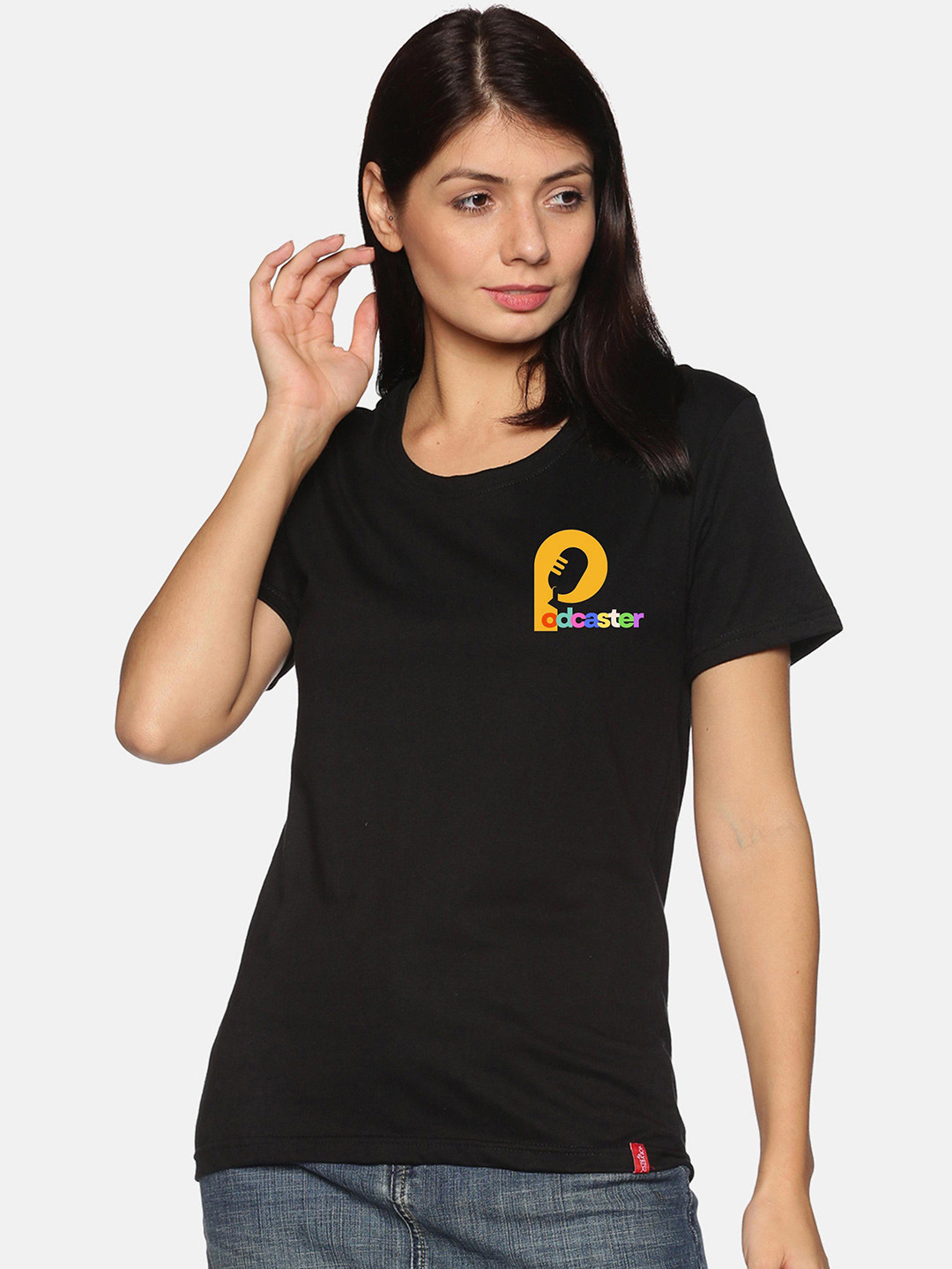 

NOT YET by us Typography Printed Cotton T-shirt, Black