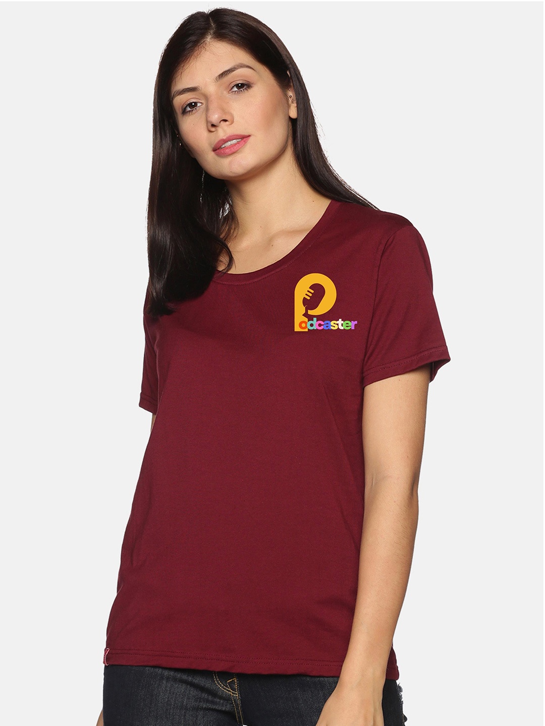 

NOT YET by us Round Neck Cotton T-shirt, Maroon