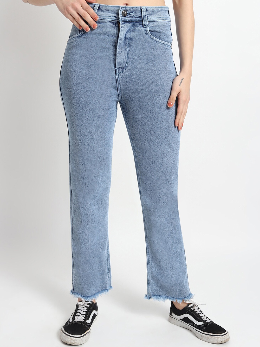 

LIVE OK Women Boyfriend Fit High-Rise Light Fade Jeans, Blue