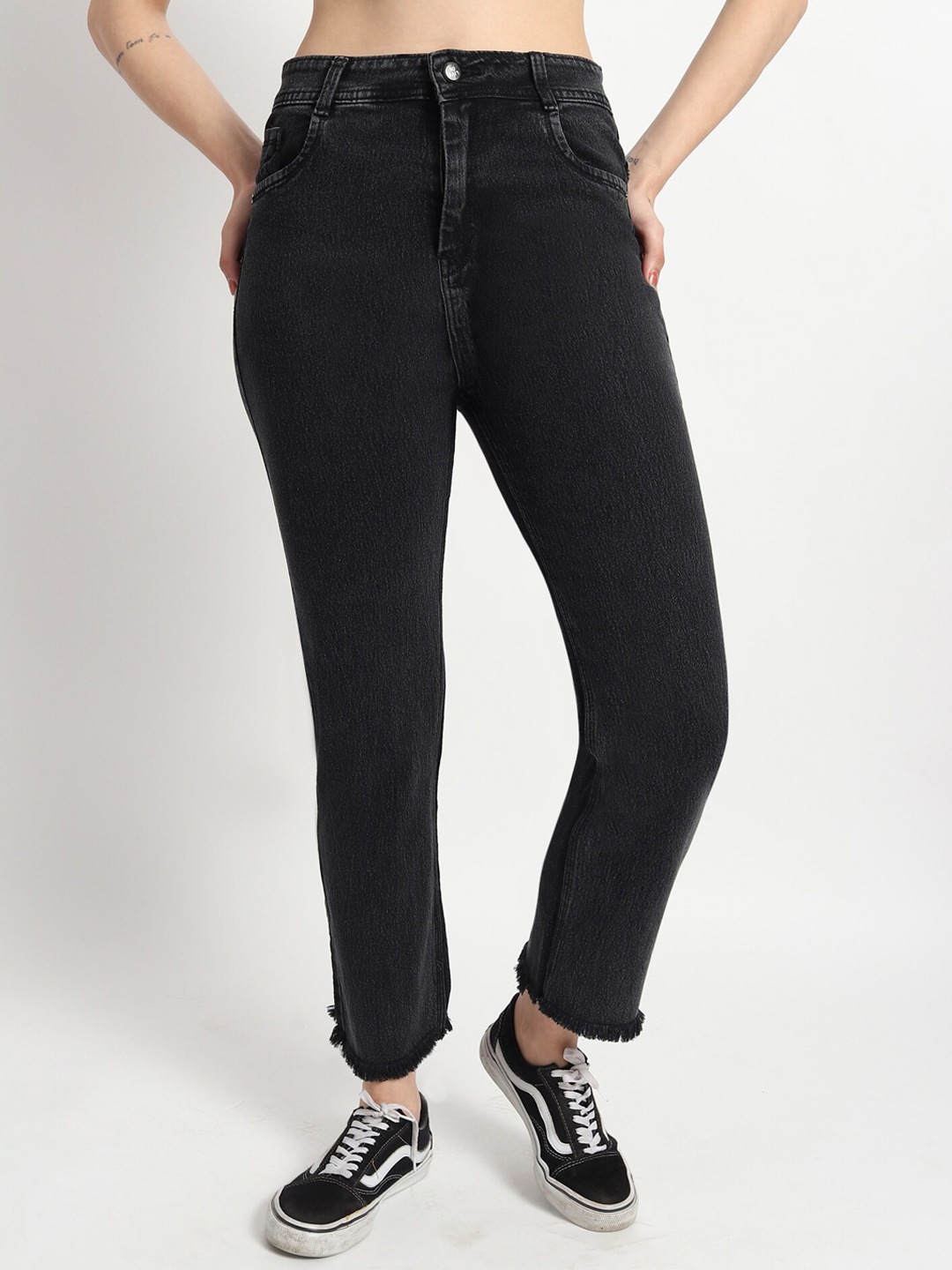 

LIVE OK Women Boyfriend Fit High-Rise Stretchable Jeans, Black