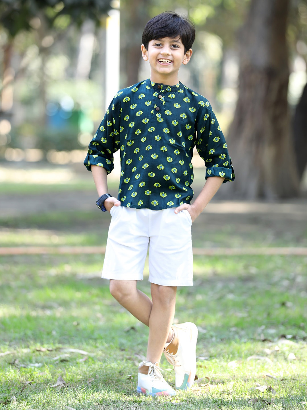 

Cutiekins Boys Printed Shirt with Shorts, Green