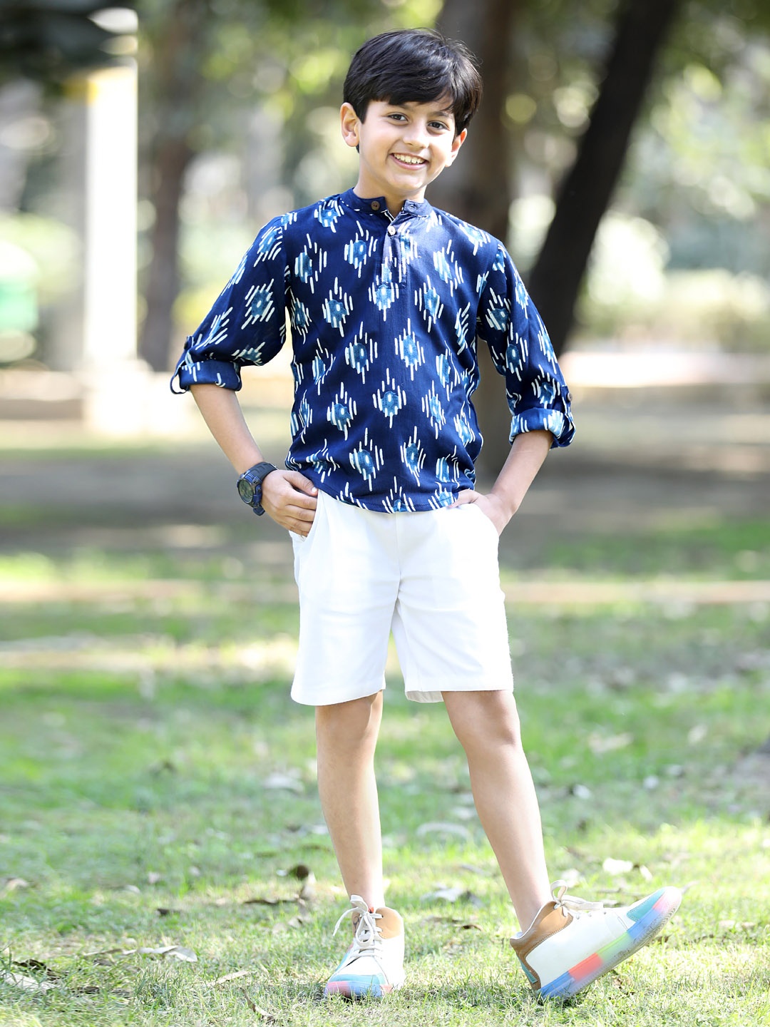 

Cutiekins Boys Printed Shirt with Shorts, Navy blue