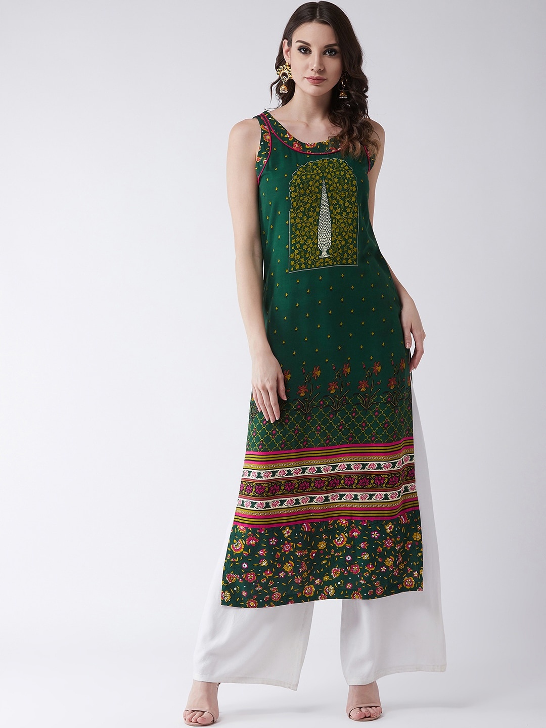 

Pannkh Ethnic Motif Printed Sleeveless Kurta, Green