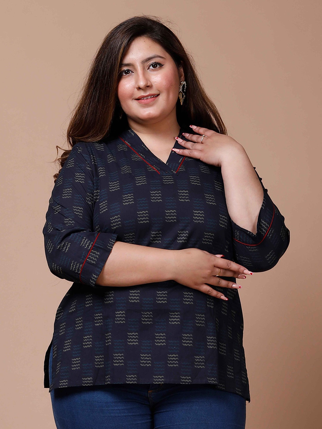 

MIRAVAN Plus Size Print Top, Blue