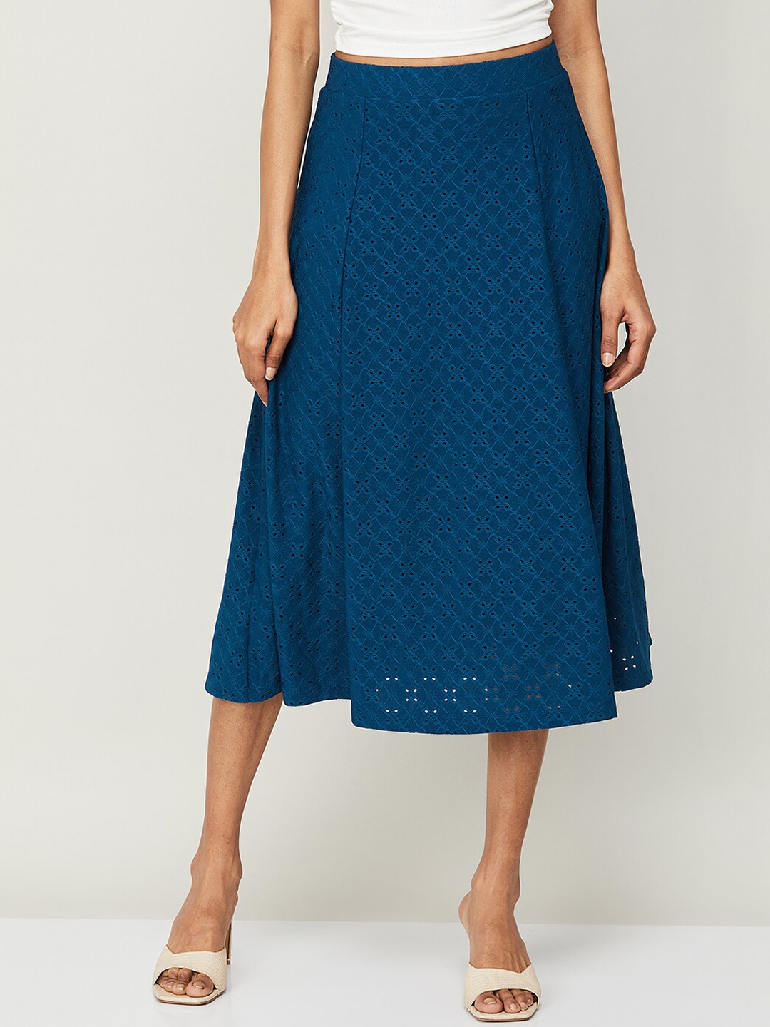 

CODE by Lifestyle Schiffli Design A-Line Flared Skirt, Teal