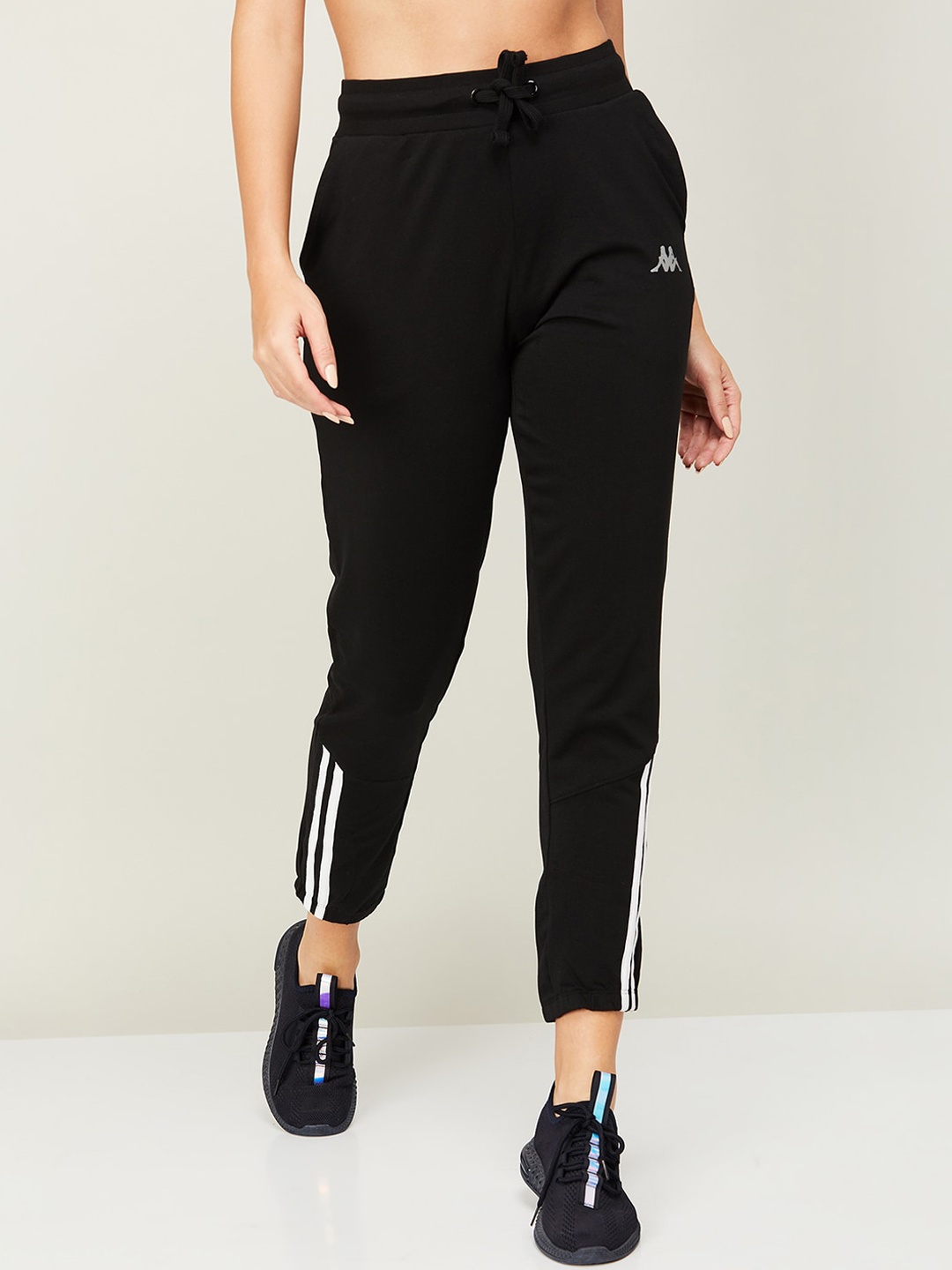 

Kappa Women Striped Cotton Sports Joggers, Black
