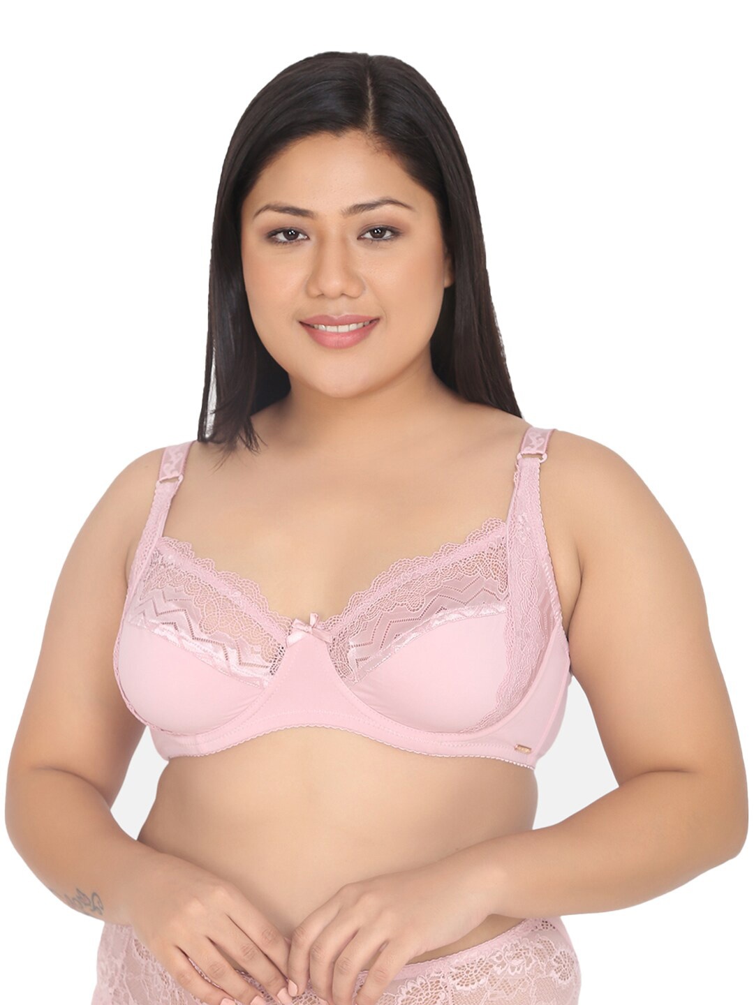 

Curvy Love Plus Size Self Design Underwired Non Padded Plunge Bra, Lavender