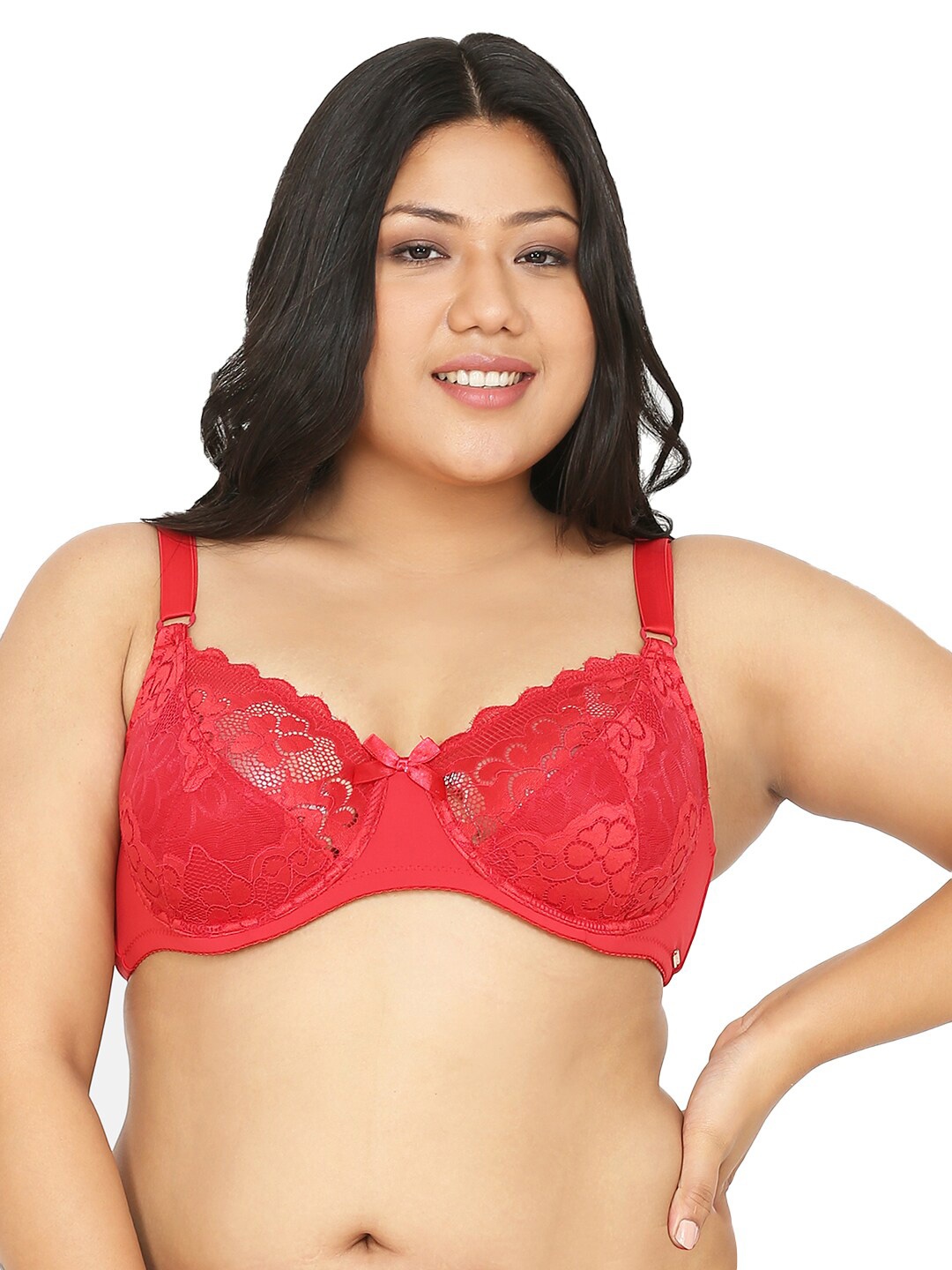 

Curvy Love Plus Size Self Design Underwired Non Padded Everyday Bra, Red